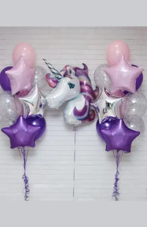 Лавандовый набор гелиевых шаров с единорогом