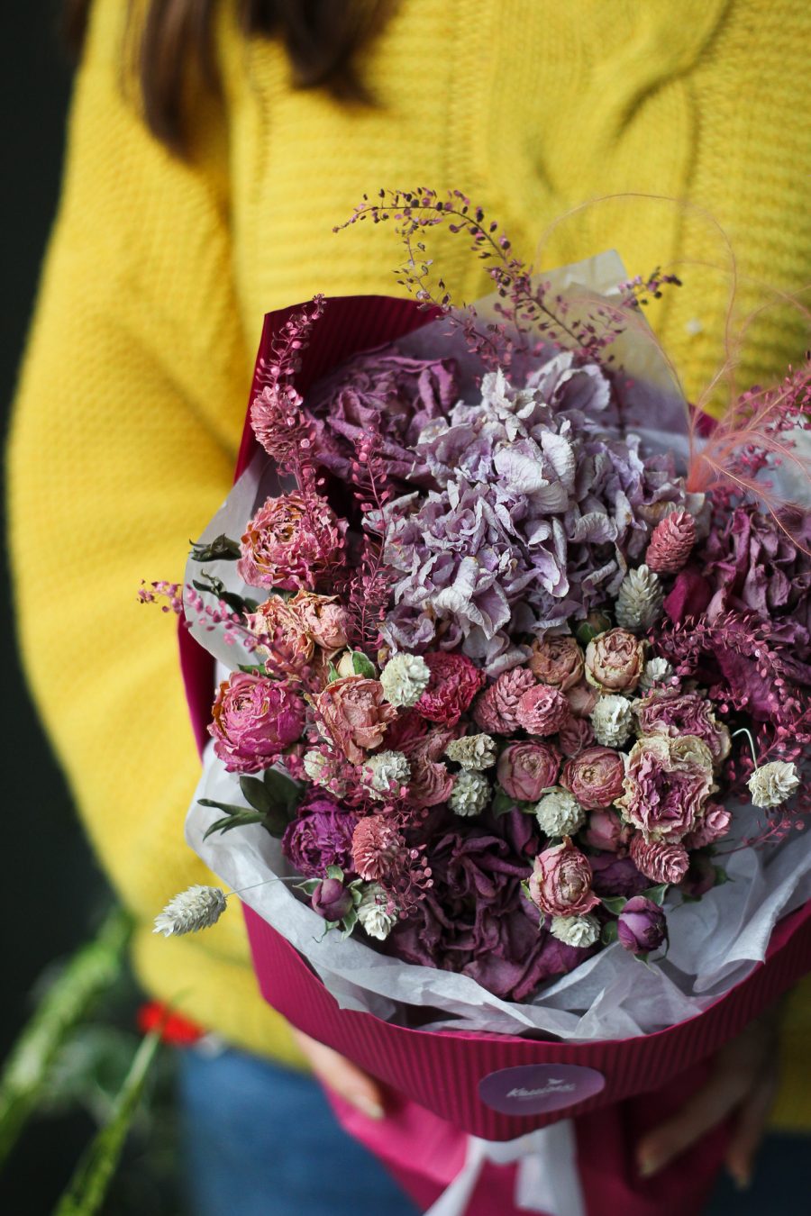 Подарочный букет из сухоцветов в фиолетовых тонах№21
